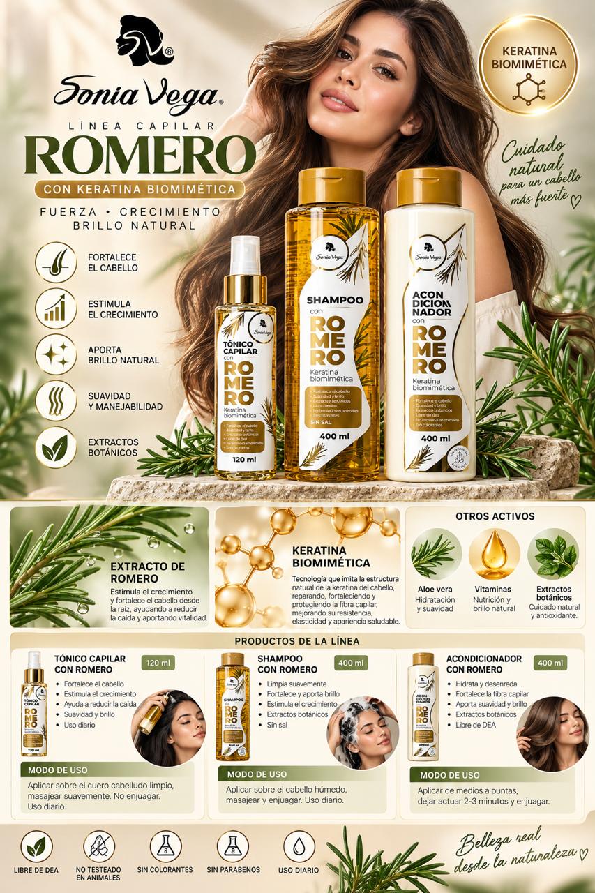 Kit Romero Con Keratina Biomimetica, Shampoo, Acondicionador, Tónico Romero y te obsequiamos un aceite de Argan